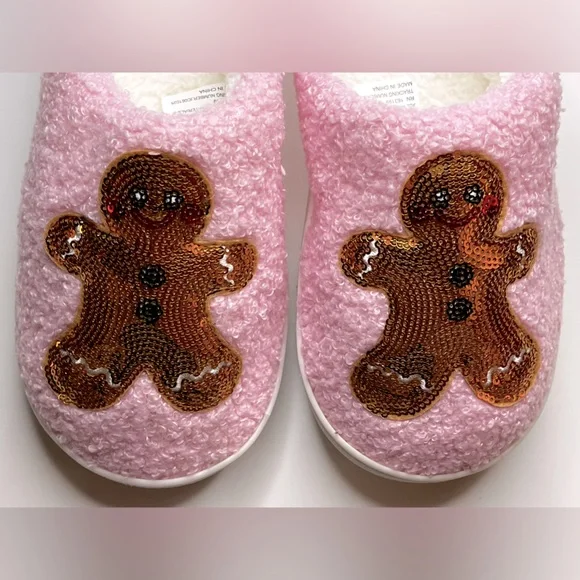 Cozy Pink Gingerbread Sequin Slippers - Picture 9 of 14